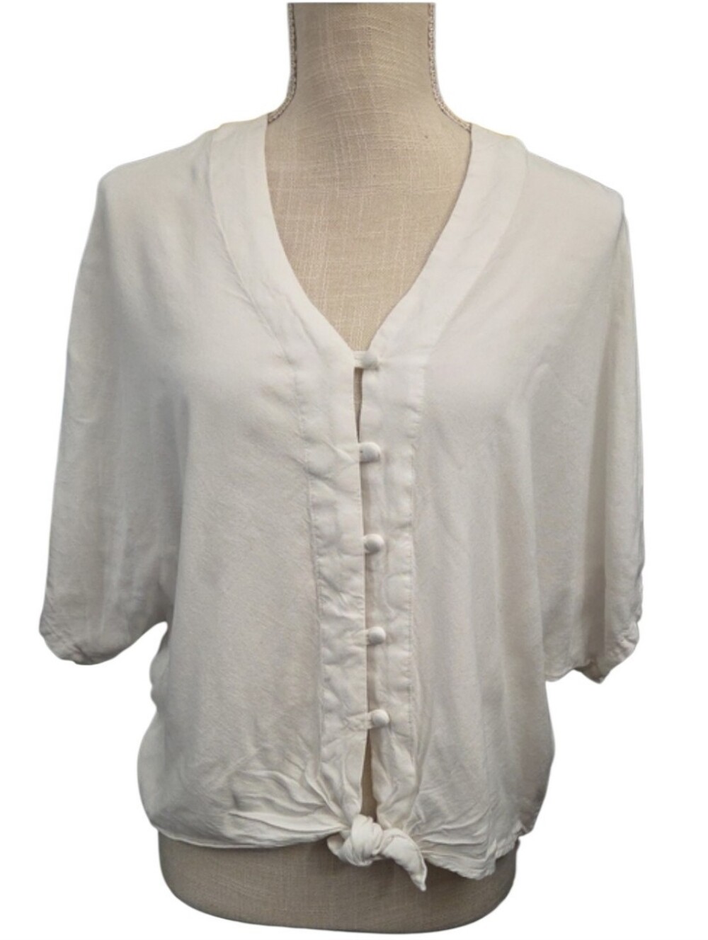 Sim & Sam Women's White Tie-Front Button Blouse